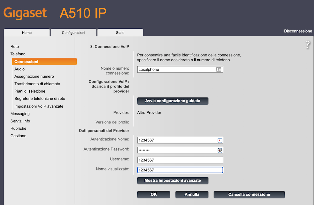 configurare un sistema VoIP