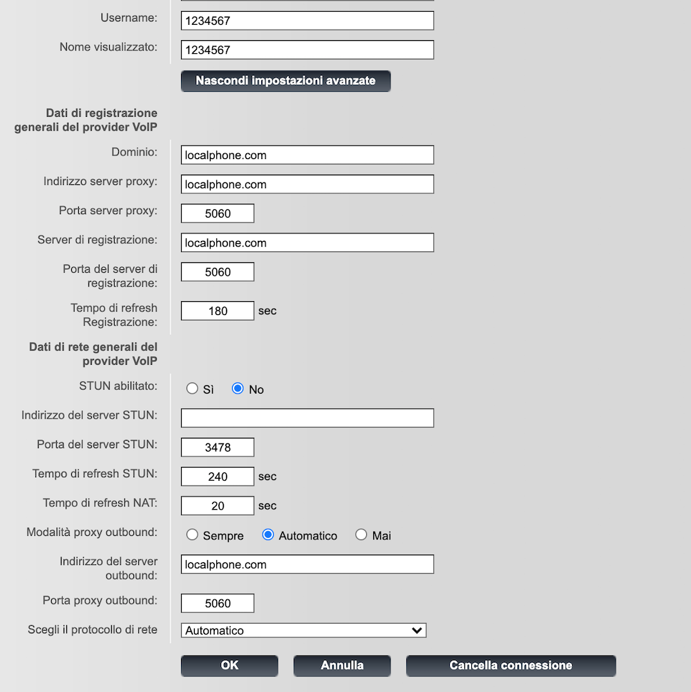 configurare un sistema VoIP